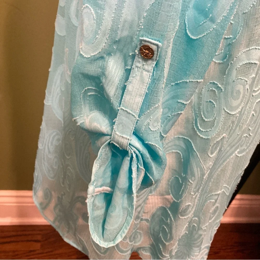 Lilly Pulitzer Light Blue Button-Down Sheer Shirt- - Picture 4 of 9
